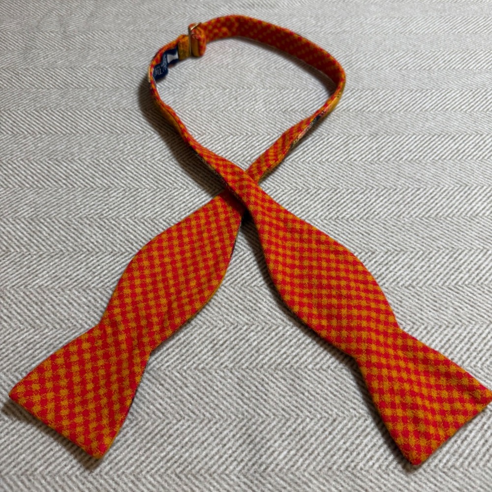 Beau Ties Ltd Vermont Reversible Bow Tie Orange Plaid Gingham Cotton Hand Sewn